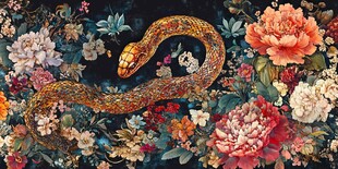 灵蛇游弋于繁花盛景中