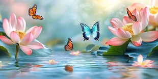 梦幻荷塘蝶舞图