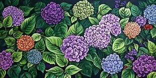 缤纷绣球花 繁茂绿叶背景