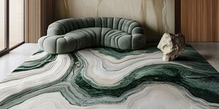 绿调奢华客厅沙发地毯组合