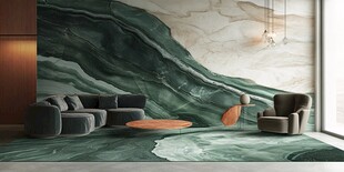奢华绿调大理石风客厅设计