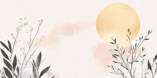 落日下的植物水彩画意境