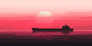 海上红日下的航行货轮