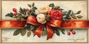 复古花卉丝带装饰画