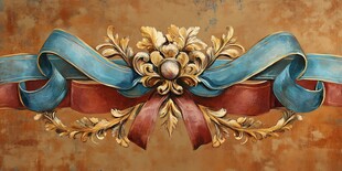 复古华丽丝带花卉装饰图案