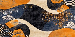 日式波浪花卉抽象艺术图案