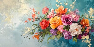 梦幻多彩花卉插画