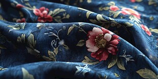 蓝底花卉印花柔软布料