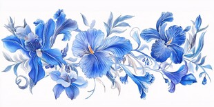 蓝色鸢尾花卉装饰图案
