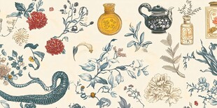复古药草与器物插画图案