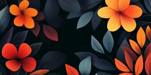 黑色背景上的绚丽花卉图案