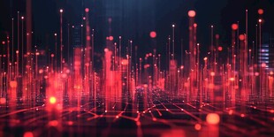 未来科技感红色数据光柱场景