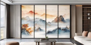 中式山水屏风装点现代客厅