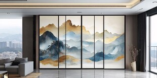 新中式山水屏风客厅装饰画