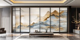 中式山水风客厅玻璃隔断
