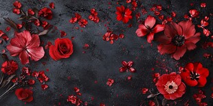 深红花卉铺陈于深色背景