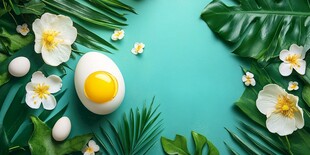 绿底花卉间的美味溏心蛋