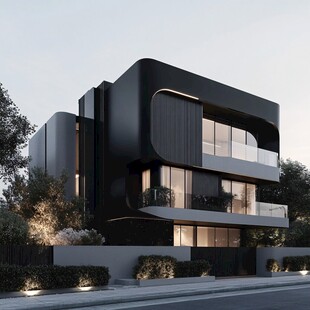 现代极简黑色双层别墅外观