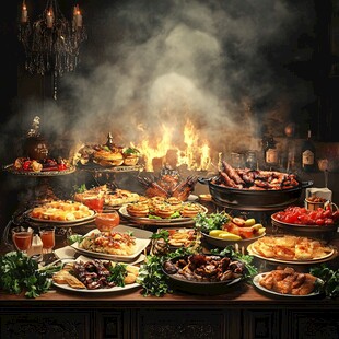 丰盛晚宴美食盛宴场景