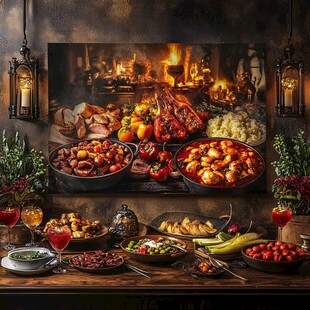 丰盛中世纪风格美食盛宴
