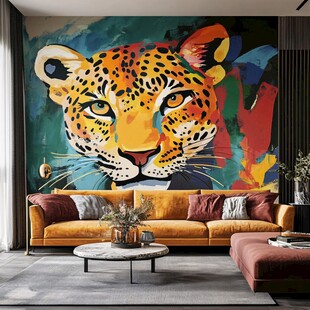 豹纹壁画装点时尚客厅