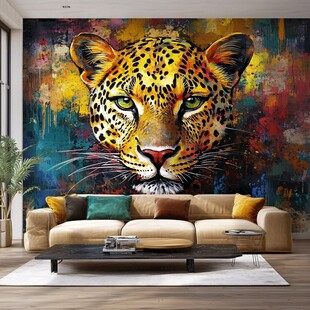 豹纹艺术壁画装点客厅空间