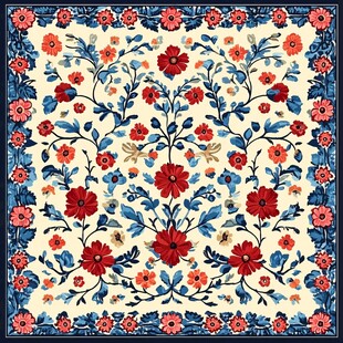 复古花卉图案精美方巾设计