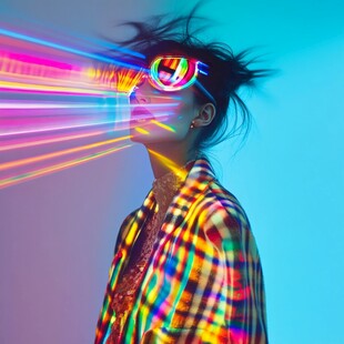 炫彩光影下的时尚个性人物