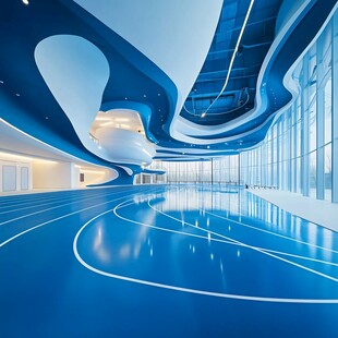 未来感蓝色室内跑道空间