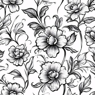 黑白花卉无缝图案纹理