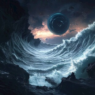 梦幻海浪与神秘悬浮星球