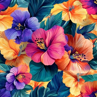 缤纷艳丽的热带花卉图案