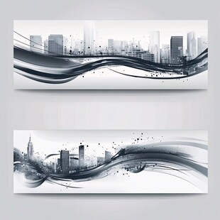 水墨风格城市景观横幅图