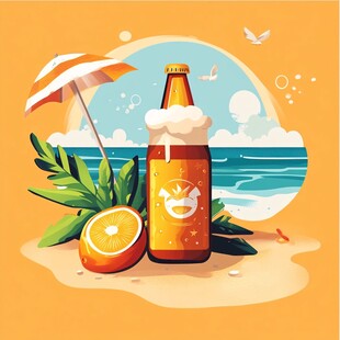 海滩上的啤酒与夏日风情