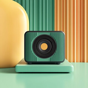复古风音箱置于多彩背景前