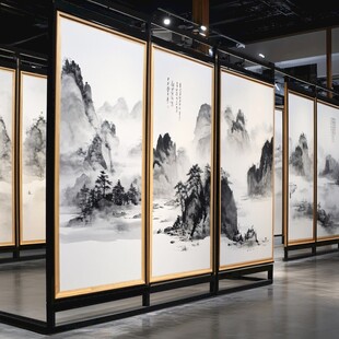 水墨山水画展屏风展示