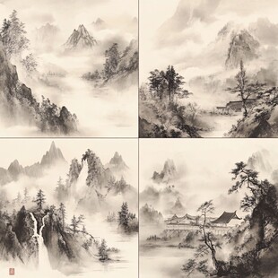 水墨山水四景图