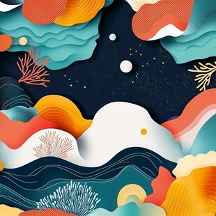 梦幻山海抽象艺术插画