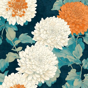 复古风菊花花卉图案设计