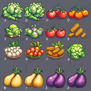 卡通风格多样新鲜蔬菜集合