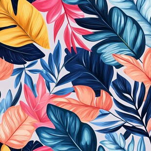 热带多彩叶片无缝图案