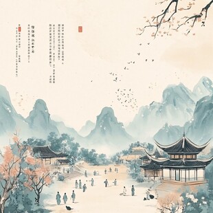 古风山水庭院诗意场景