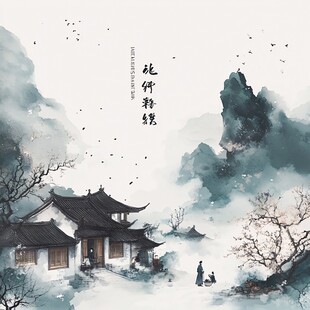 水墨山水间的静谧中式景