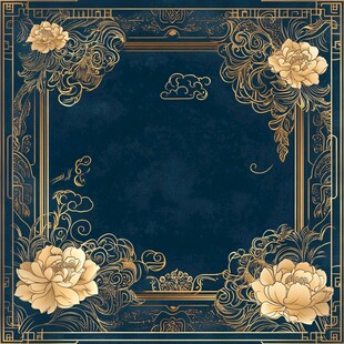 中式黑金牡丹边框背景图