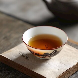 中式茶杯中的香醇茶汤