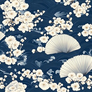 日式和风花卉扇面图案