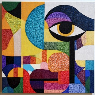抽象几何风格的多彩眼部画作
