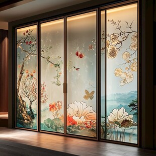 中式花鸟玻璃屏风之美