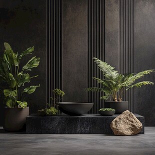 现代风室内绿植与石景陈设