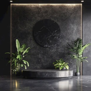 现代风黑调室内绿植展示区